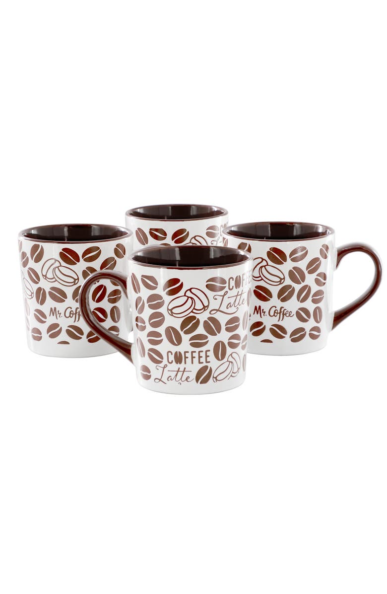 Mr. Coffee Vintage Brew 4 Piece 18 Ounce Coffee Bean Stoneware Mug Set, Main, color, Brown