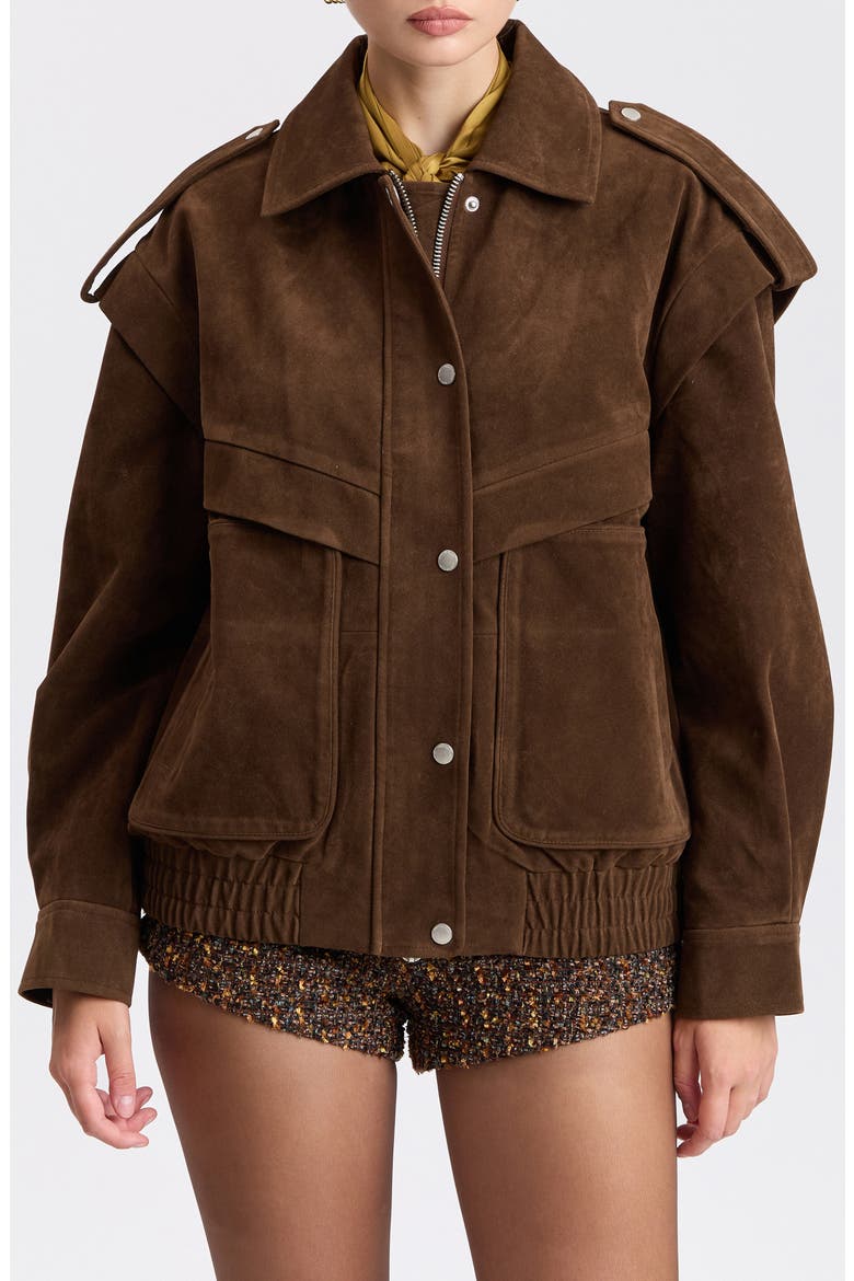Faux Suede Bomber Jacket, Main, color, BRUNETTE