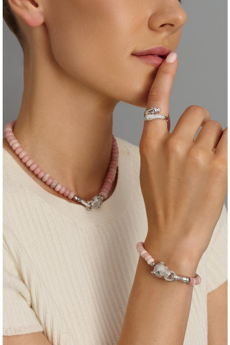 Panther Head Beaded Bracelet, Alternate, color, Pink Opal