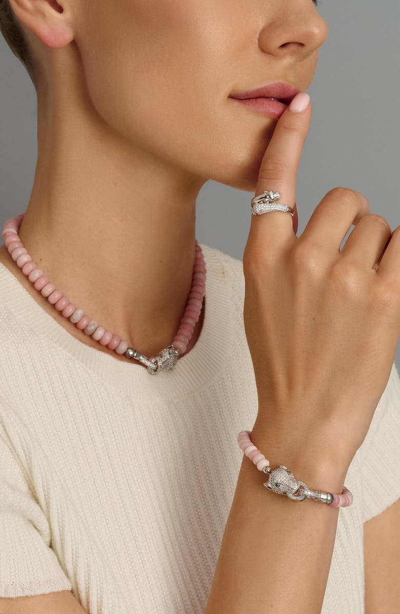 Nialaya Panther Head Beaded Bracelet, Alternate, color, Pink Opal