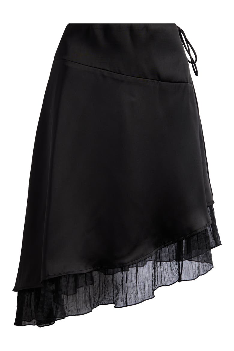 Rosemead Chiffon Trim Satin Midi Skirt, Alternate, color, BLACK