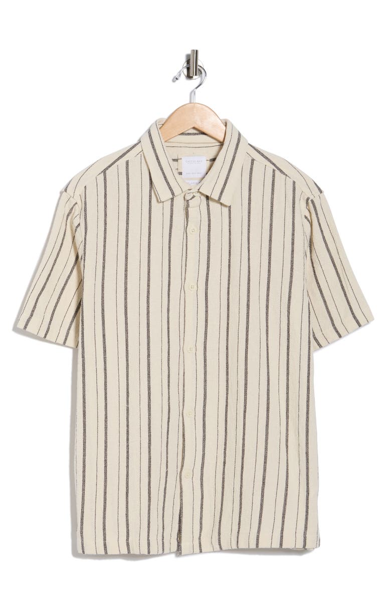 Cactus Man Textured Stripe Short Sleeve Button-Up Shirt, Alternate, color, Cream