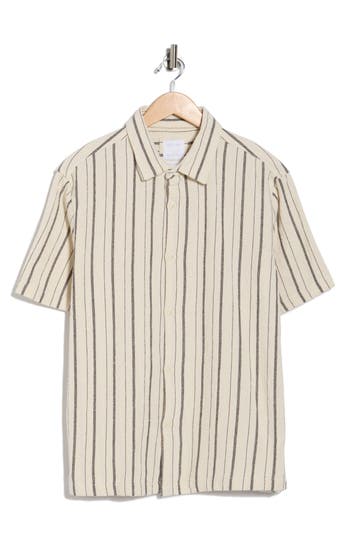 Cactus Man Textured Stripe Short Sleeve Button-up Shirt In White
