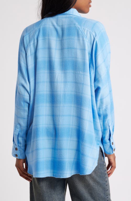 Bdg Urban Outfitters Brendan Plaid High-low Hem Button-up Shirt In Tonal Blue