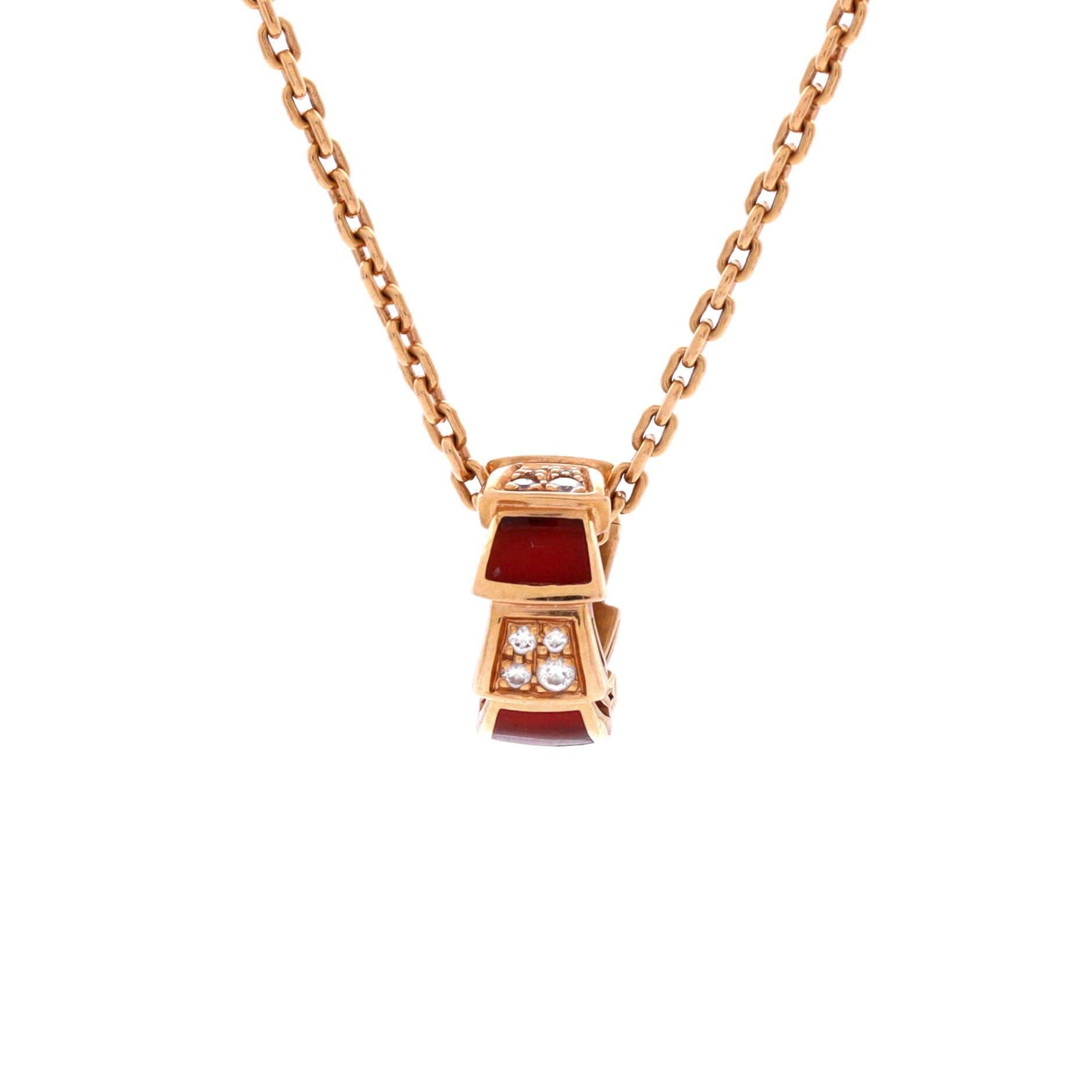 Serpenti Viper Pendant Necklace 18K Rose Gold with Carnelian and Diamonds, Main, color, Metallic Gold
