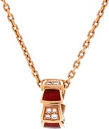 Pre-Owned Bvlgari Serpenti Viper Pendant Necklace 18K Rose Gold with Carnelian and Diamonds