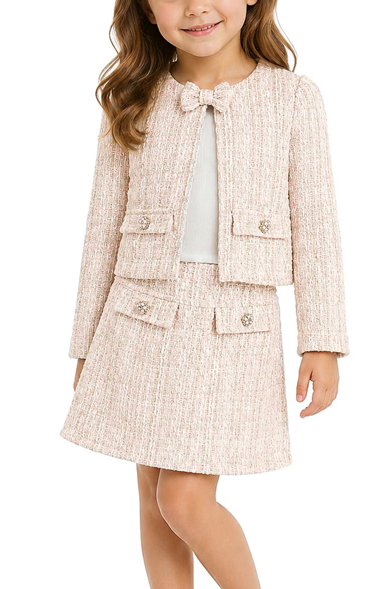 Kids' Bow Boucle Jacket & Dress Set, Alternate, color, PINK