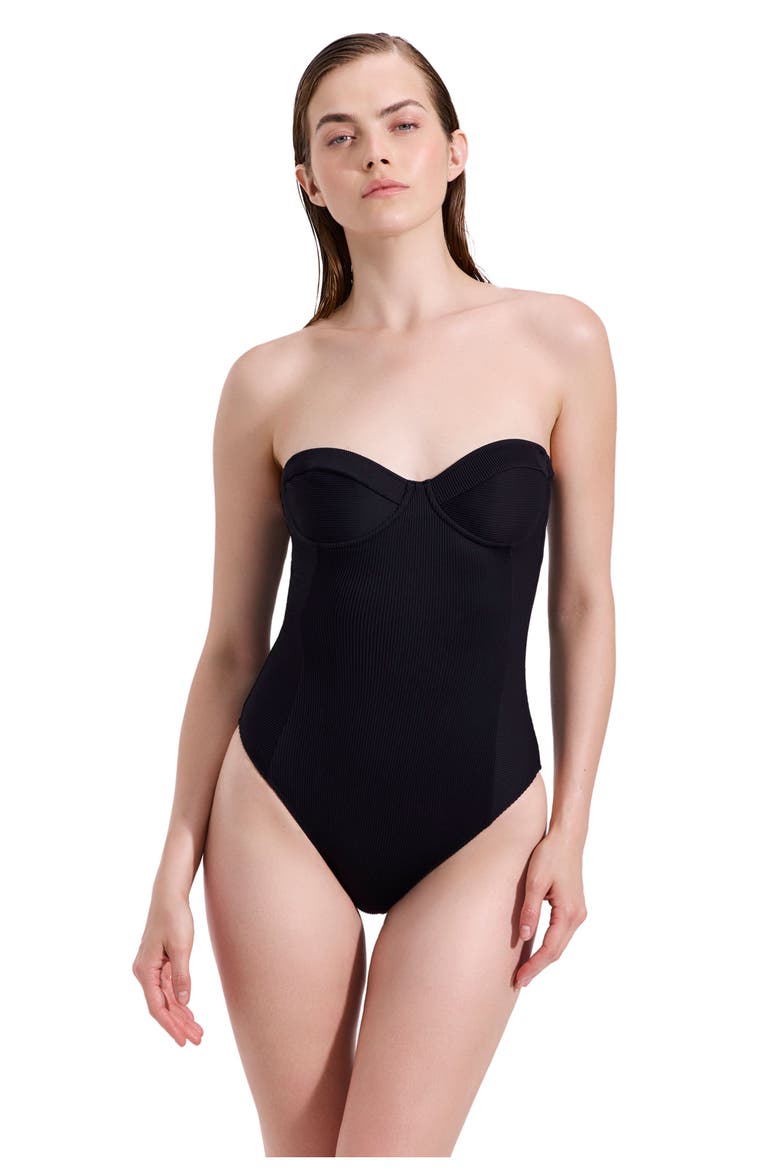 Emanuelle Textured Underwire Bandeau One Piece, Alternate, color, Black