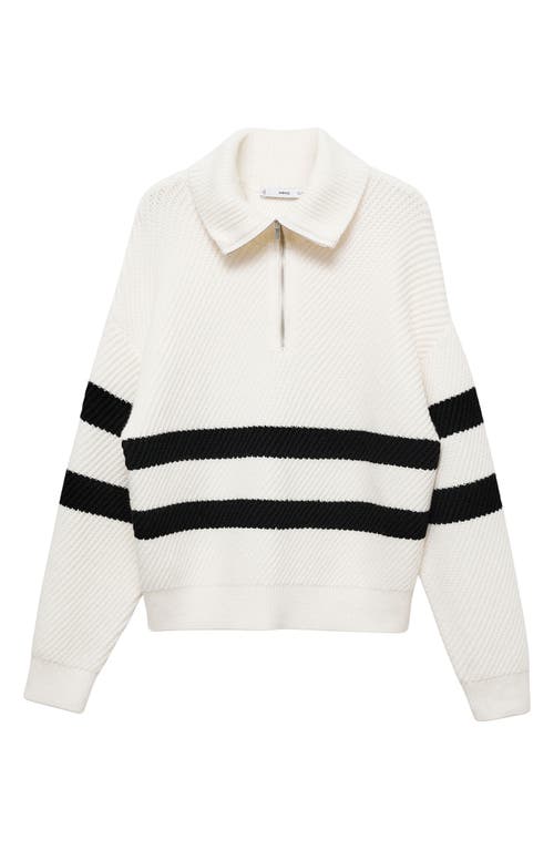 Mango Stripe Quarter Zip Sweater In Ecru