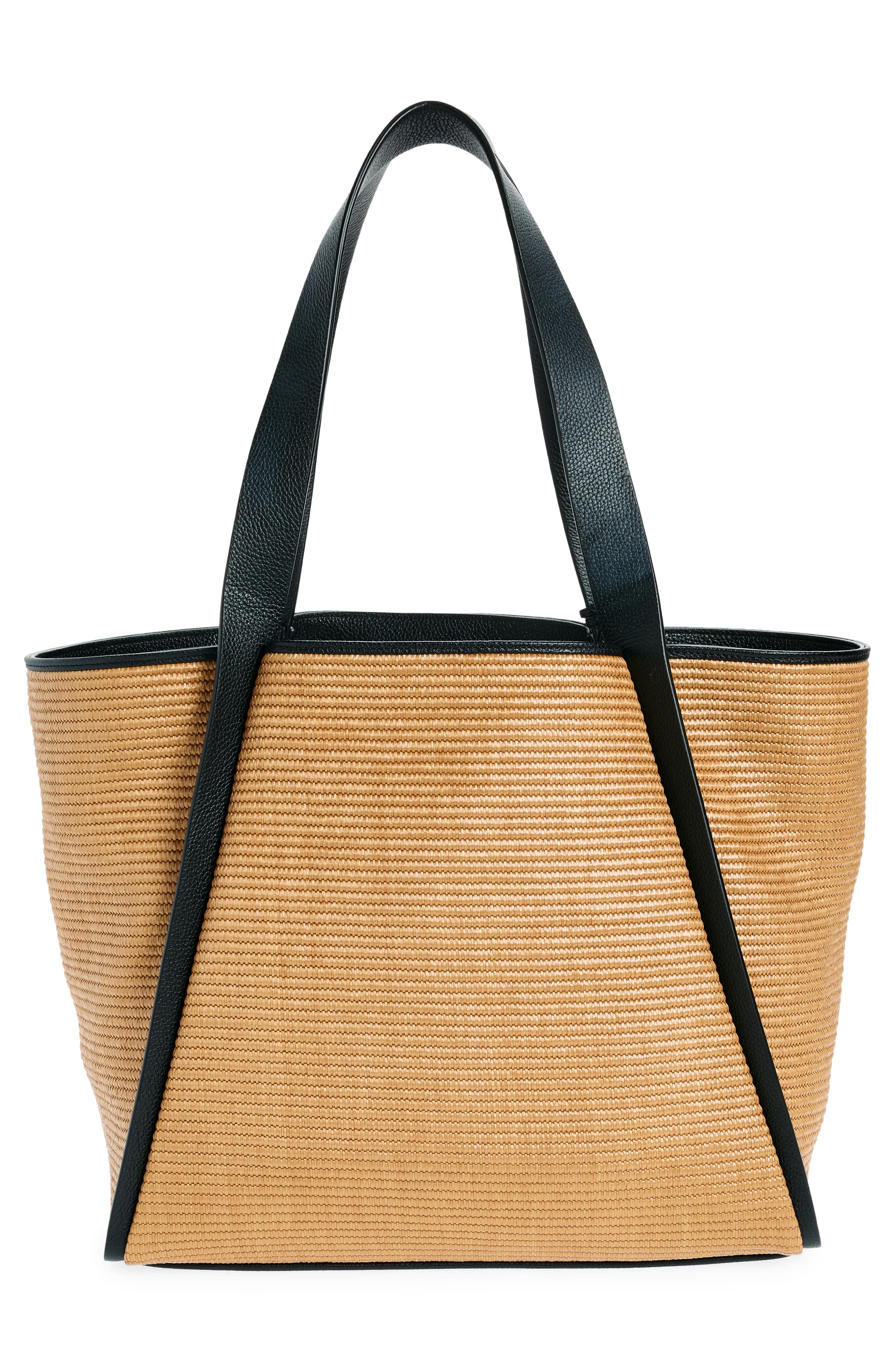 Akris Medium Alex Raffia & Leather Bucket Tote, Alternate, color, 