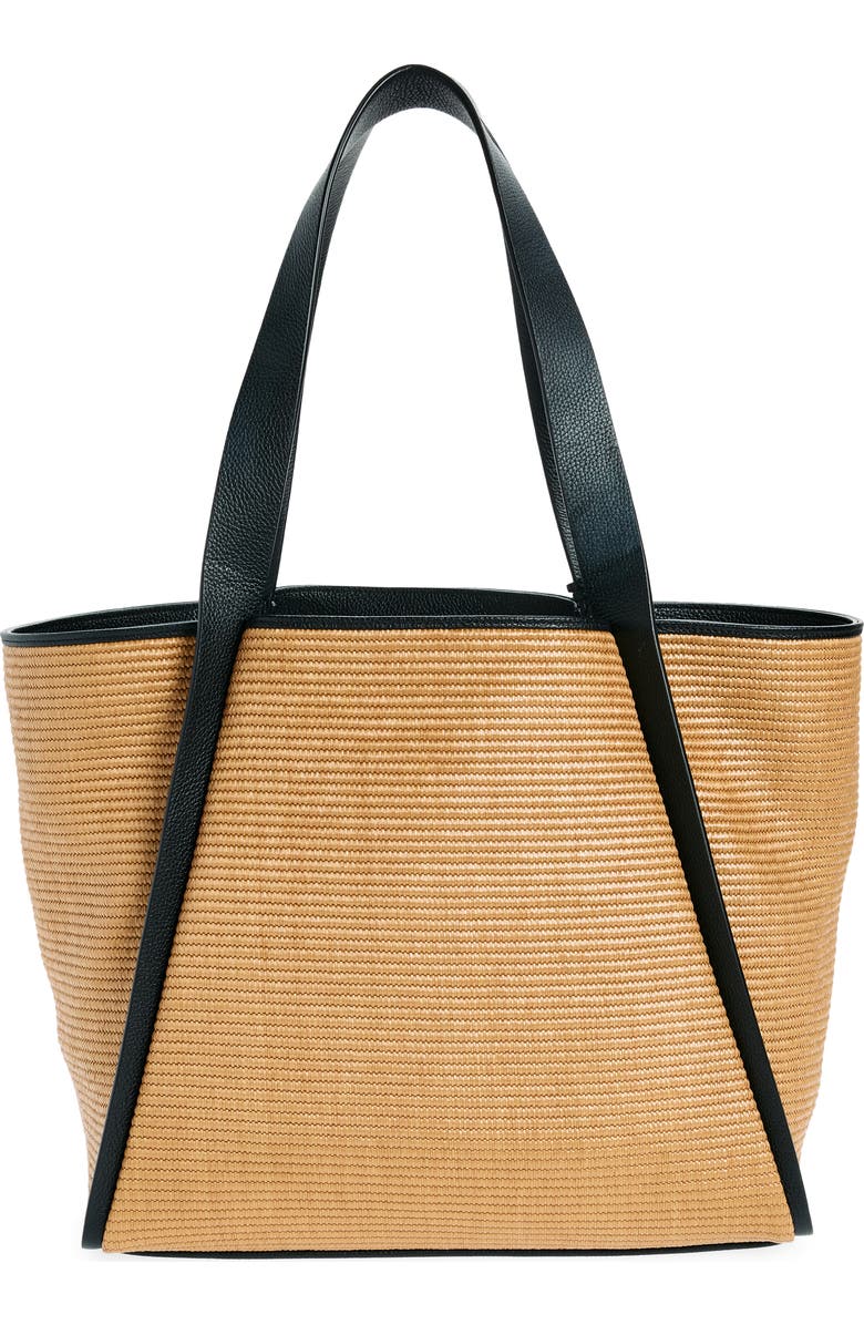 Akris Medium Alex Raffia & Leather Bucket Tote, Alternate, color,