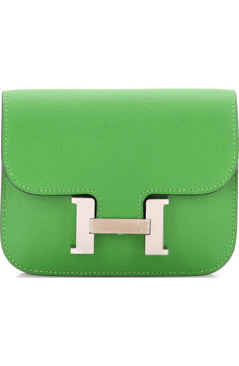 Pre-Owned Hermes Constance Slim Wallet Evercolor, Main, color, Vert Yucca