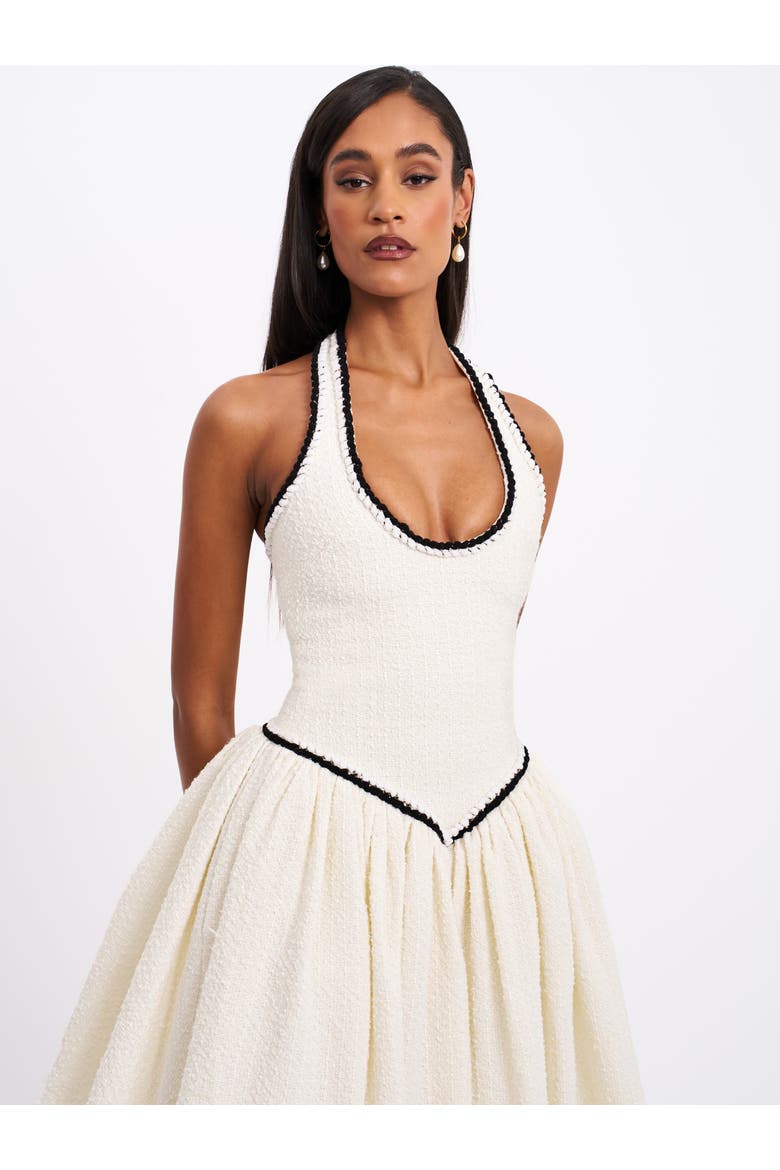 Natalie U Neck Halter Drop Waist Tweed Midi Dress, Alternate, color, off white