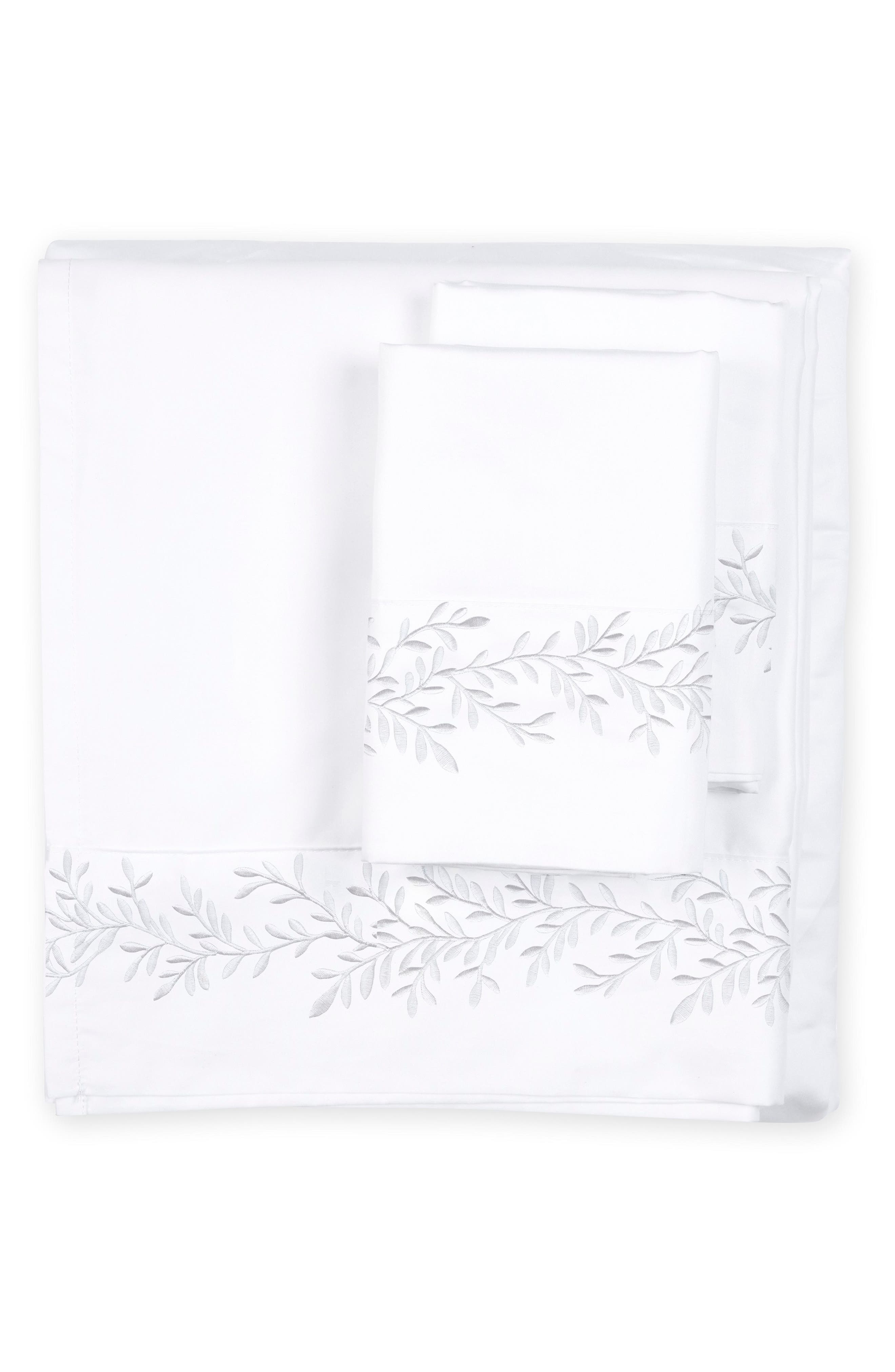 Floral Leaf Embroidered 600 Thread Count 100% Cotton Sheets