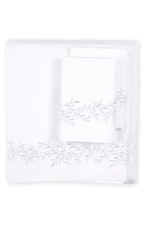 Floral Leaf Embroidered 600 Thread Count 100% Cotton Sheets