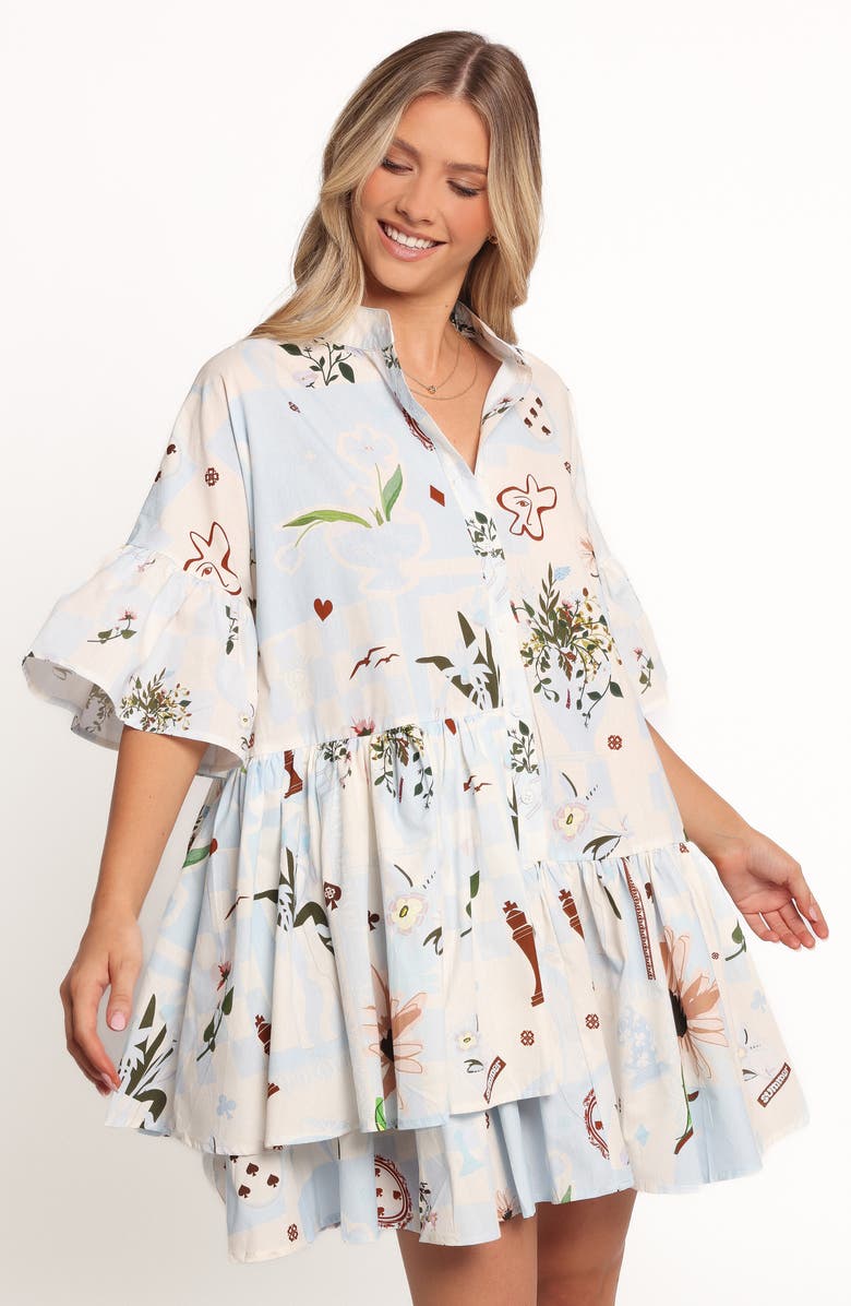 Petal & Pup Marguerite Tiered Cotton Shirtdress, Alternate, color, Blue Floral
