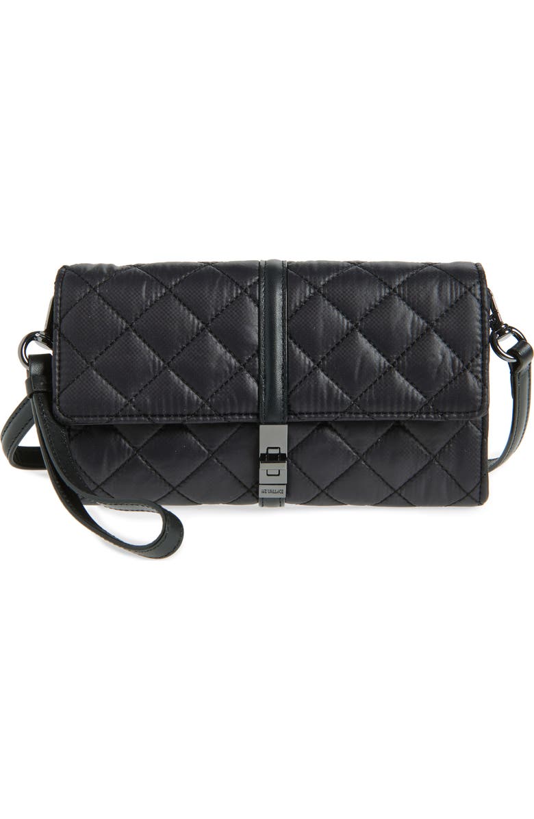 MZ Wallace Astor Diamond Quilted Nylon Convertible Crossbody Bag, Main, color, Black