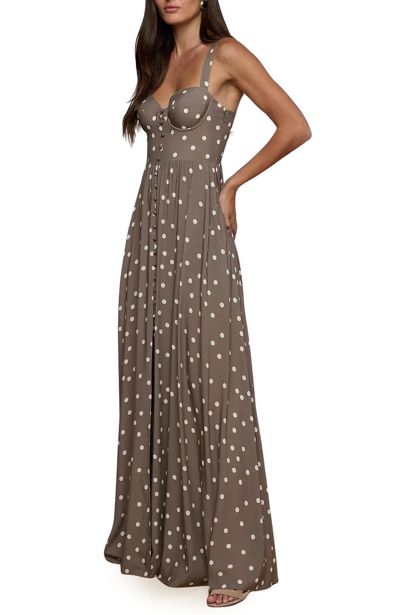 L'AGENCE Rosette Dot Sleeveless Maxi Dress, Alternate, color, Cardamom/ Ecru Polka Dot