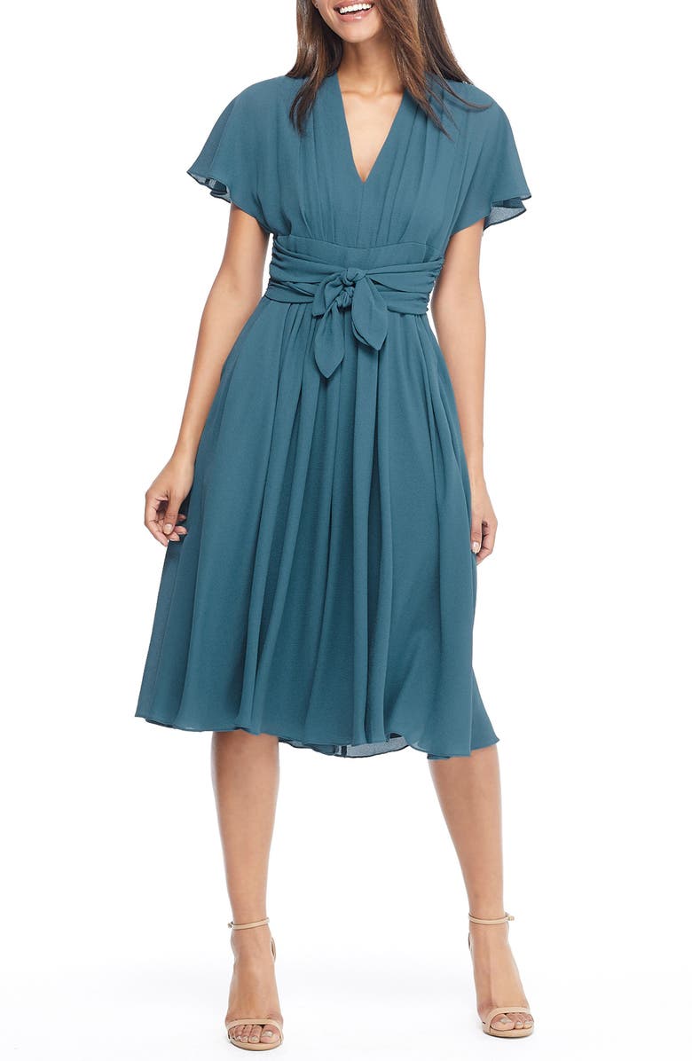 Gal Meets Glam Collection Jane Tie Waist Midi Dress, Main, color, 