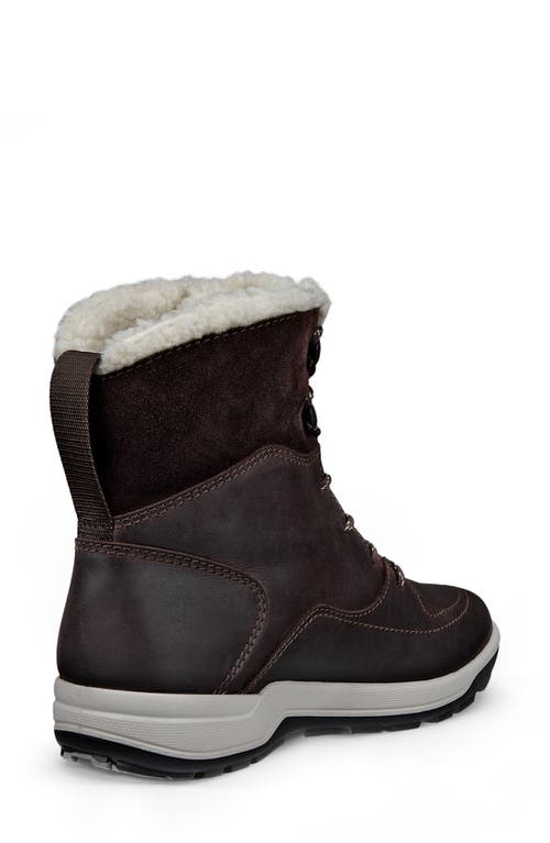 Ecco Trace Lite Waterproof Faux Shearling Lined Hiking Boot In Brown