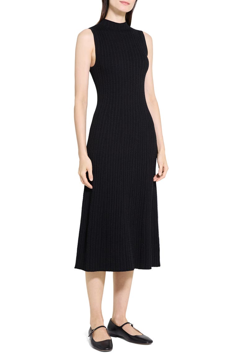 Cable Stitch Sleeveless Wool Blend Sweater Midi Dress, Alternate, color, BLACK