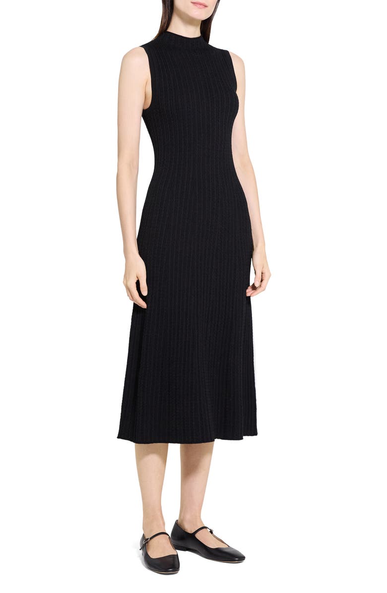 Theory Cable Stitch Sleeveless Wool Blend Sweater Midi Dress, Alternate, color, Black