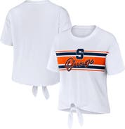 WEAR by Erin Andrews Women's WEAR by Erin Andrews White Syracuse Orange Striped Front Knot Cropped T-Shirt