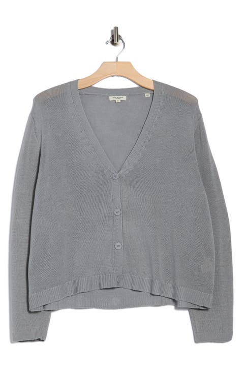V-Neck Button Front Cardigan (Plus)