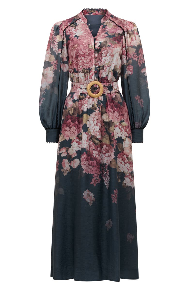 Ever New Peyton Belted Long Sleeve Button Front Maxi Dress, Alternate, color, Navy Adela Floral