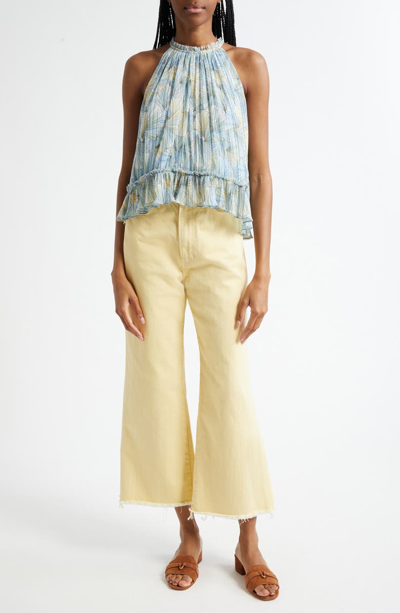 Veronica Beard Taylor High Waist Fray Hem Crop Wide Leg Jeans, Alternate, color, Chamomile