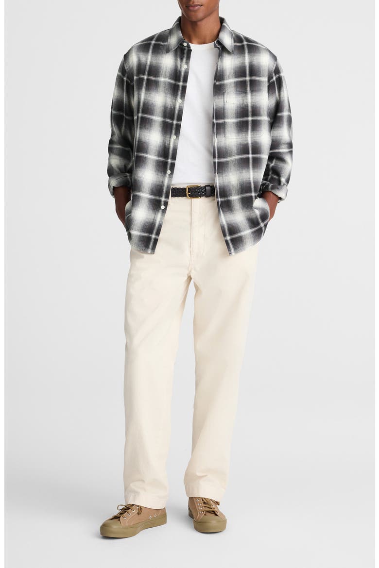 Plaid Flannel Button-Up Shirt, Alternate, color, FADE PLAID ALMOST BLACK
