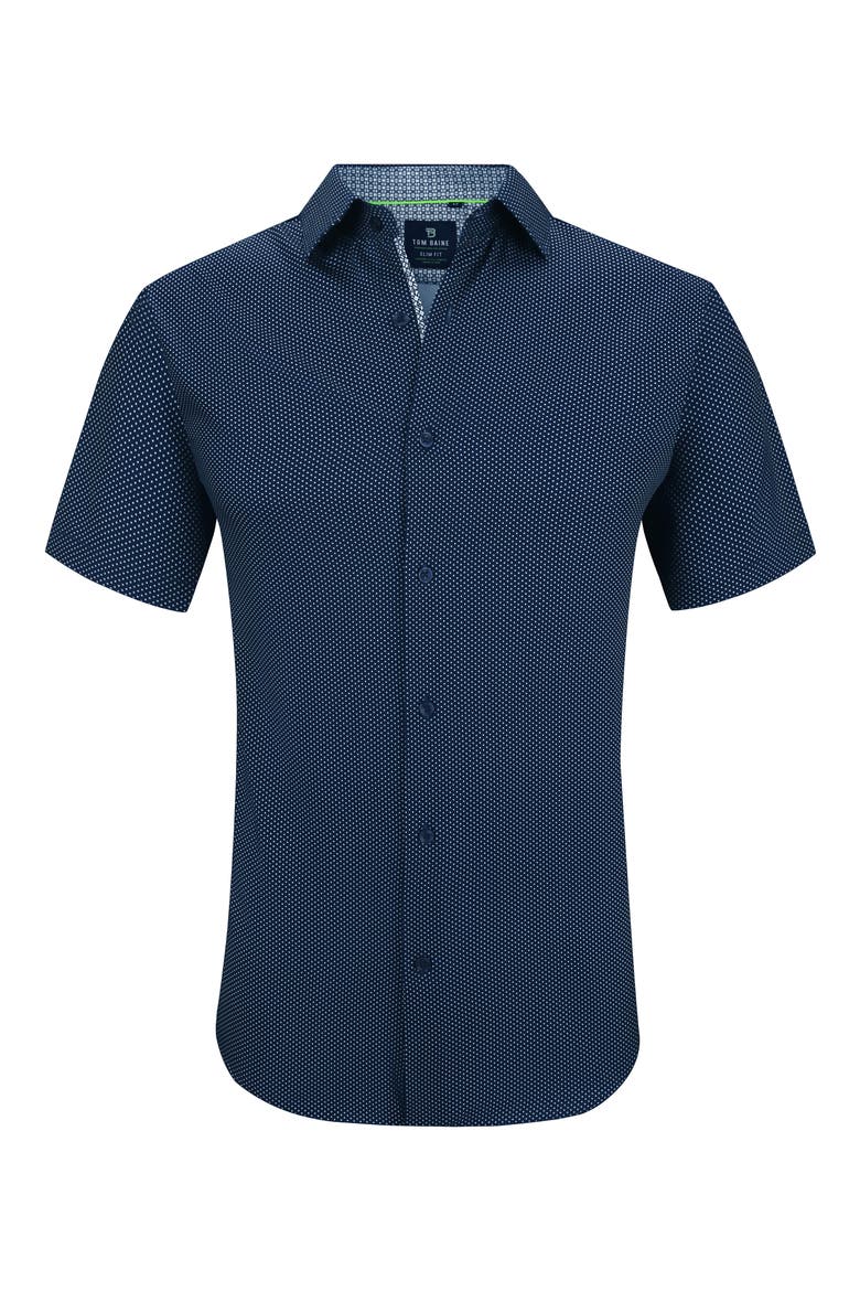 Slim Fit Performance Short Sleeve Button-Up Shirt, Alternate, color, NAVY