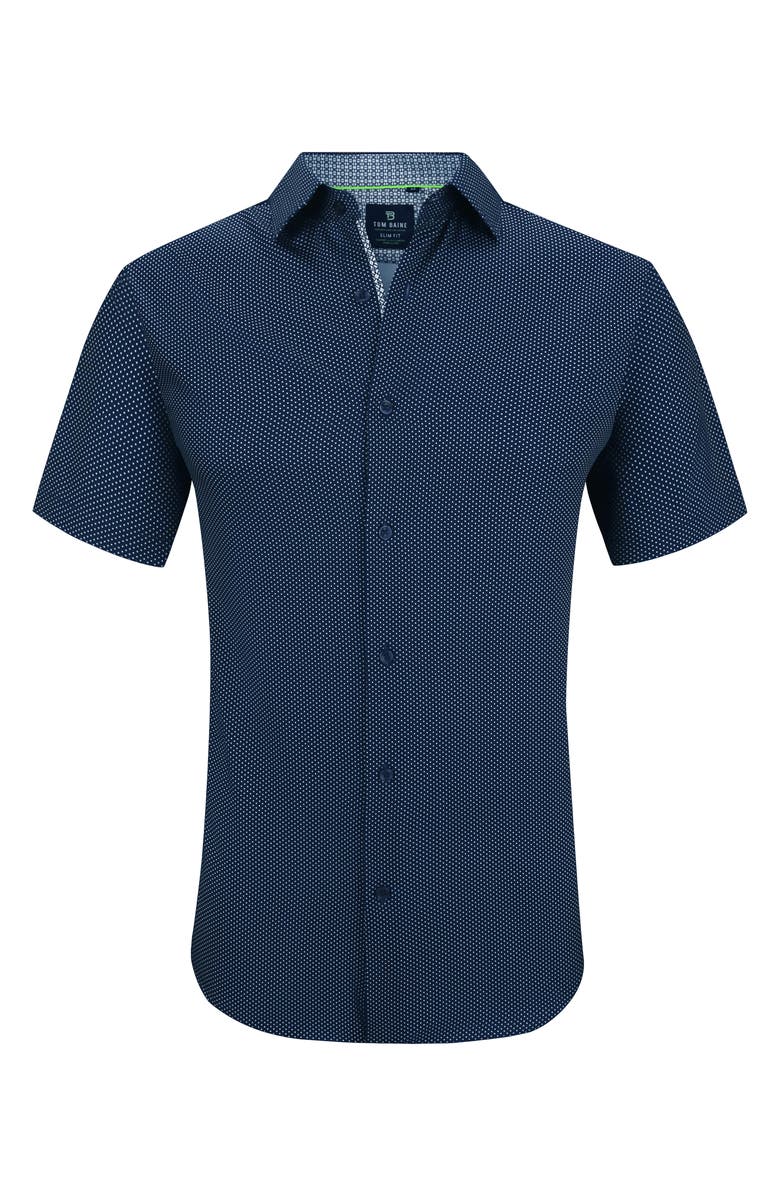 TOM BAINE Slim Fit Performance Short Sleeve Button-Up Shirt, Alternate, color, Navy
