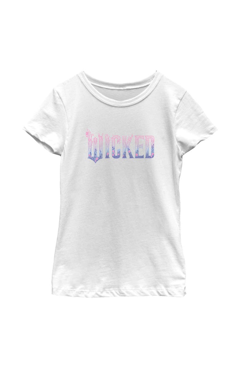 Wicked: For Good Girl's Wicked For Good Floral Pink and Purple Logo  Graphic T-Shirt, Main, color, White