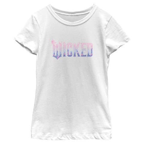 Girl's Wicked For Good Floral Pink and Purple Logo  Graphic T-Shirt