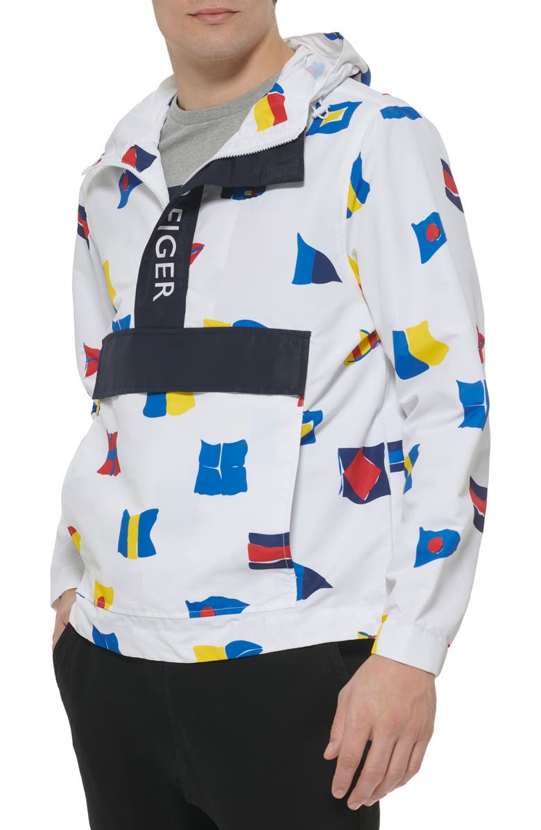 Tommy Hilfiger Lightweight Water Resistant Anorak, Alternate, color, Wht/ Flag Print