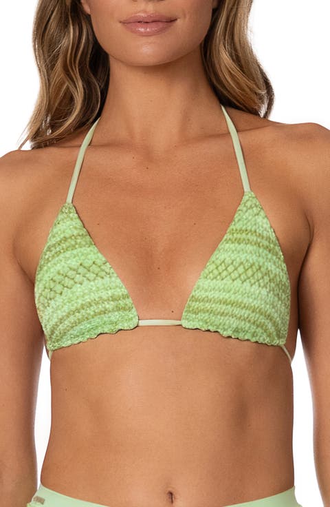Green Symphony Balmy Smocked Triangle Bikini Top