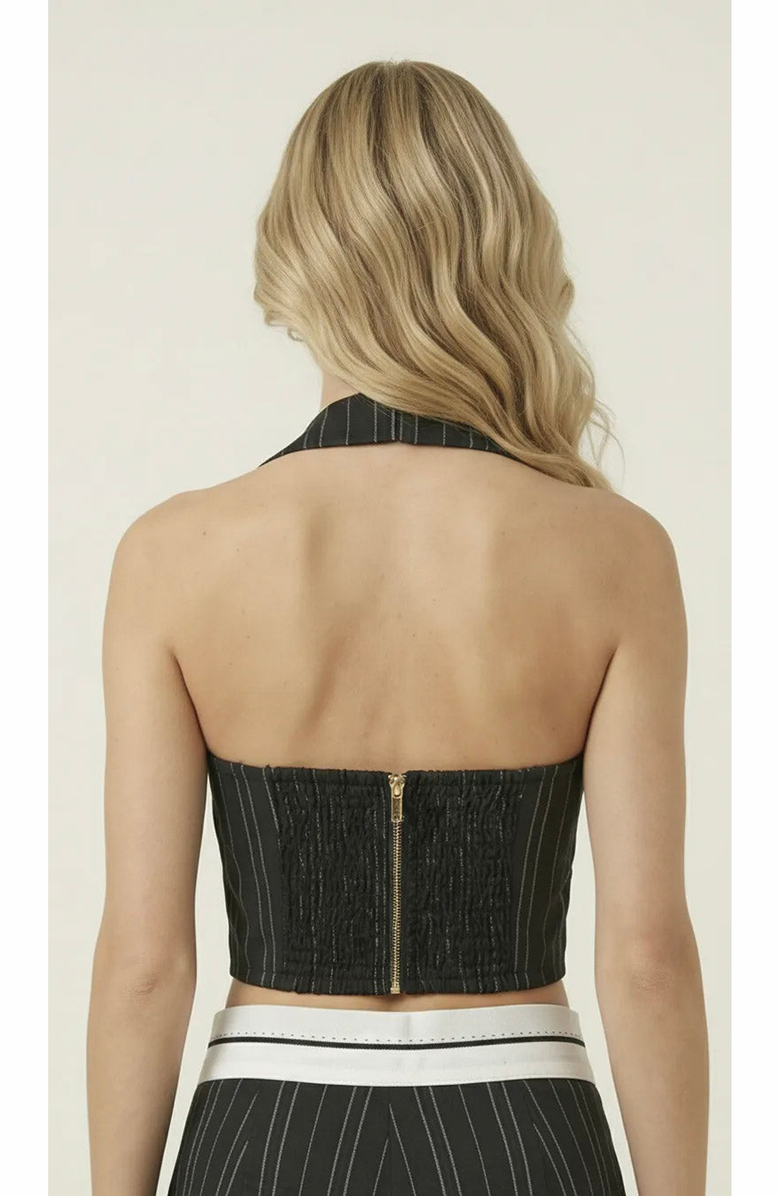 Modenaire Pinstripe Halter Vest and Wide Leg Pants Set, Alternate, color, Black Pinstripe