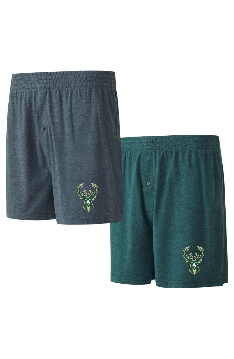 CONCEPTS SPORT Men's Concepts Sport Hunter Green/Charcoal Milwaukee Bucks Two-Pack Jersey-Knit Boxer Set, Main, color, Hunter Green
