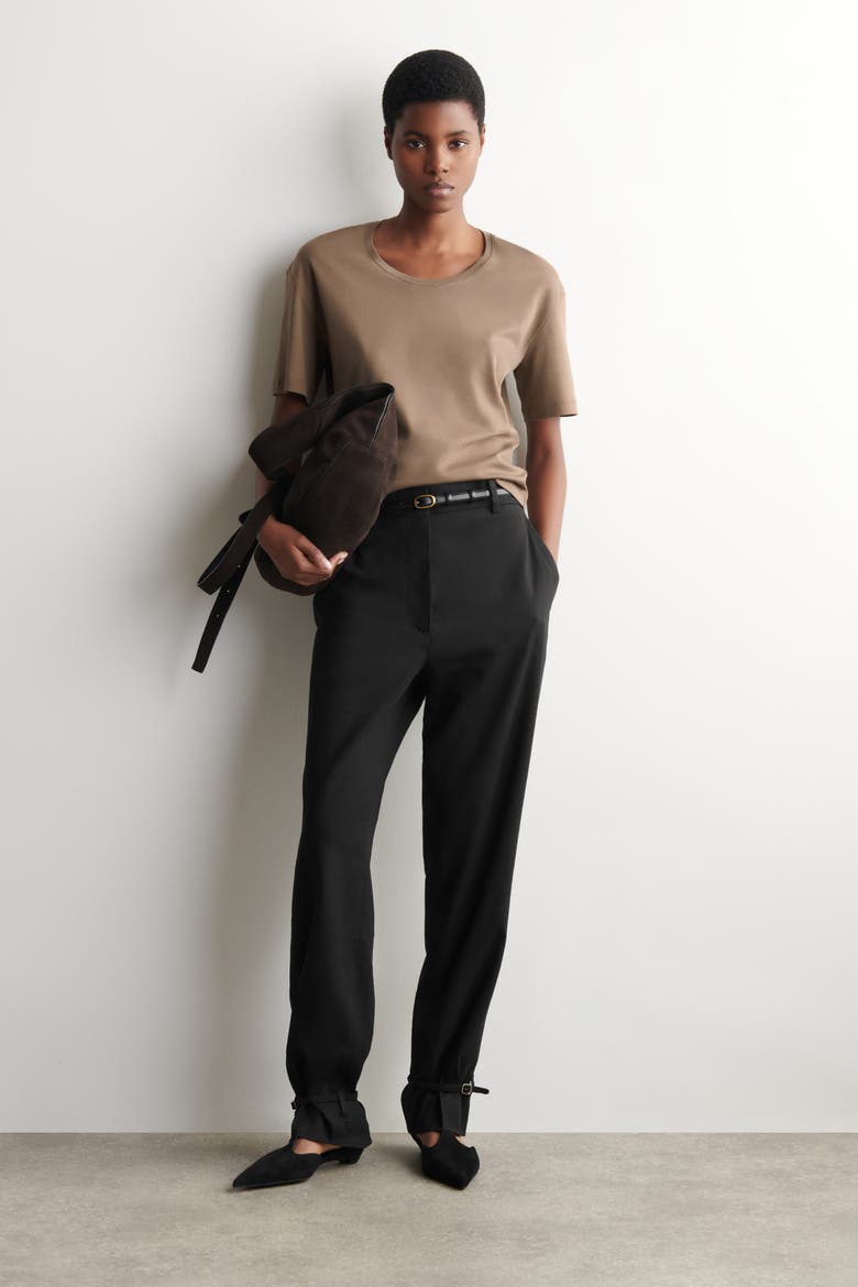 Scoop-Neck Cotton T-Shirt, Alternate, color, BROWN