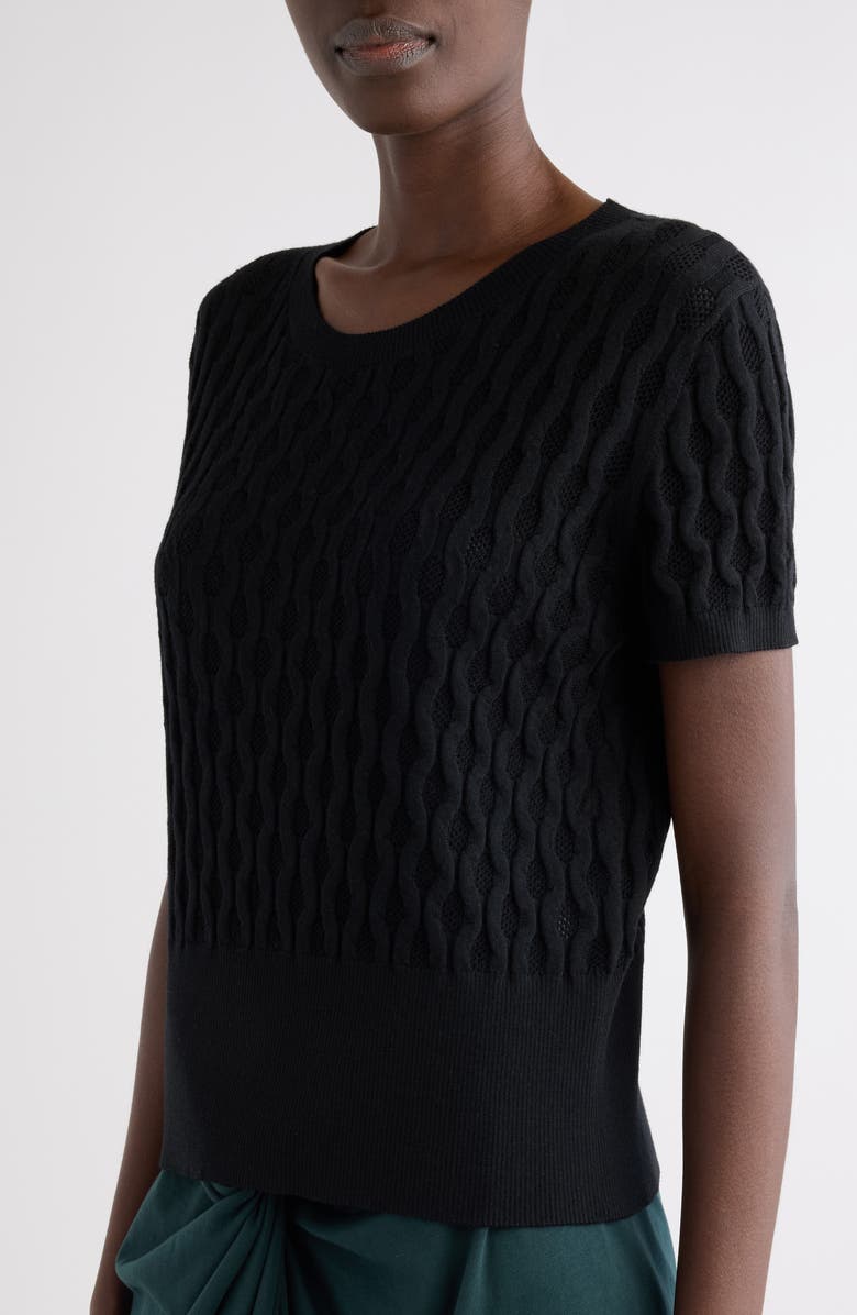 Dries Van Noten Target Short Sleeve Merino Wool Sweater, Alternate, color, Black