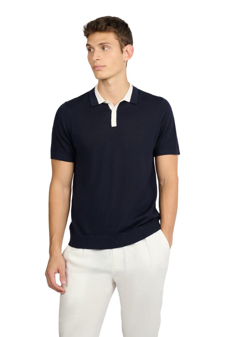 Extra Fine Merino Wool Polo, Alternate, color, MIDNIGHT/WHITE
