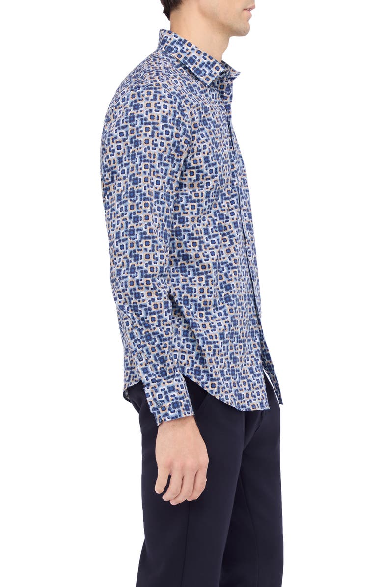 Bugatchi Julian Shaped Fit Geo Print Stretch Button-Up Shirt, Alternate, color, Air Blue