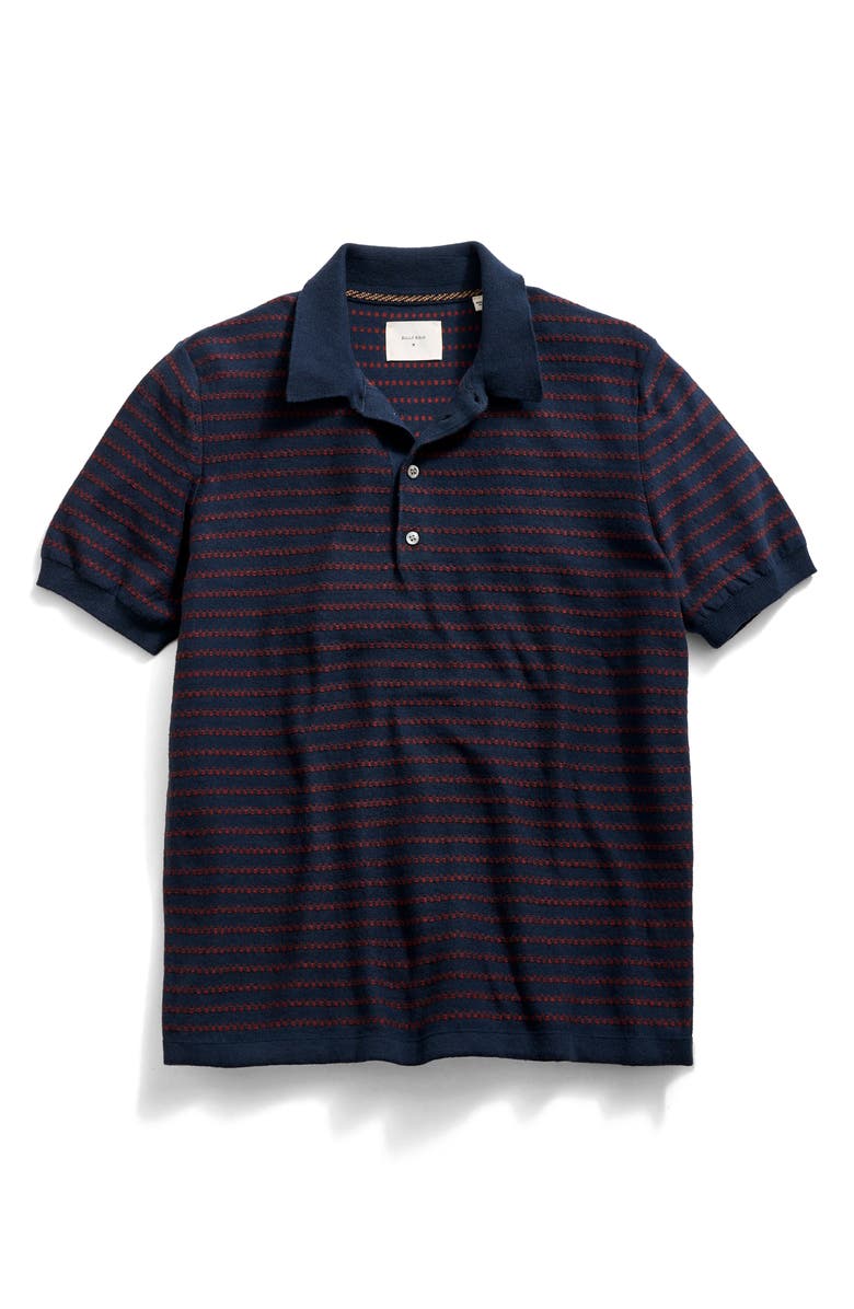 Billy Reid Texture Stripe Polo Sweater, Main, color, Carbon Blue