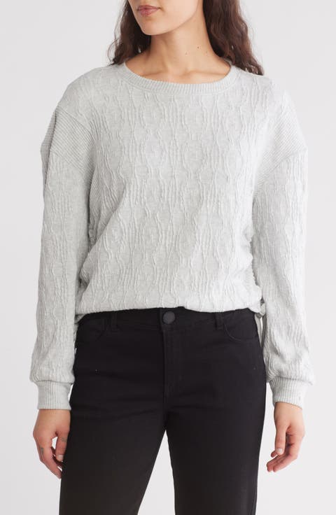 Ruched Side Textured Knit Pullover