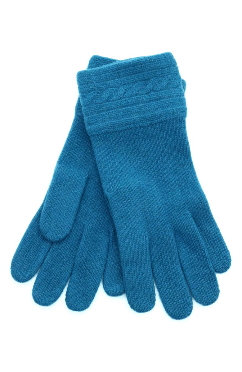 Portolano Cable Knit Cuff Cashmere Gloves, Main, color, Teal