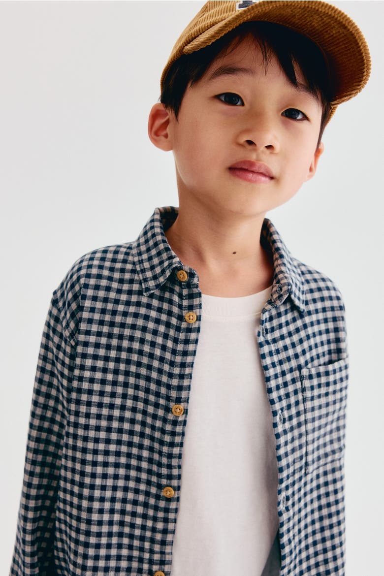 Cotton Muslin Shirt, Alternate, color, Navy blue/gingham