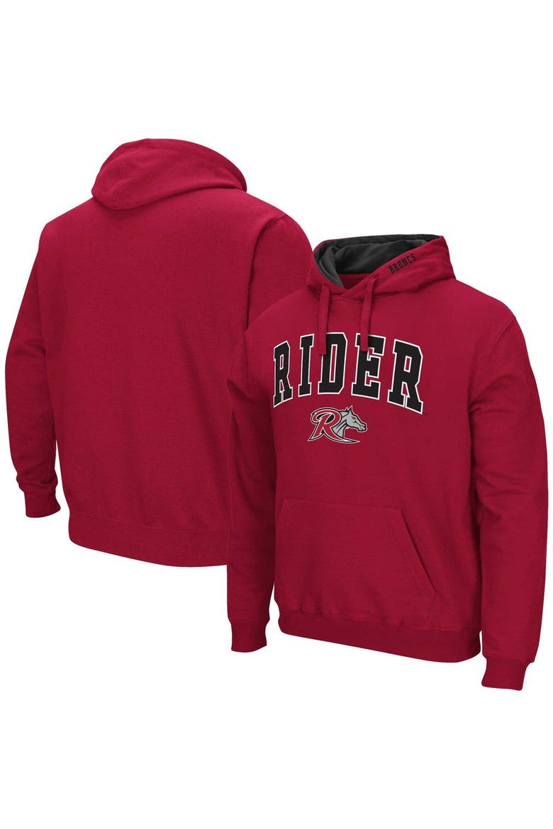 Men's Colosseum Red Rider Broncs Arch & Logo 3.0 Pullover Hoodie, Main, color, Red