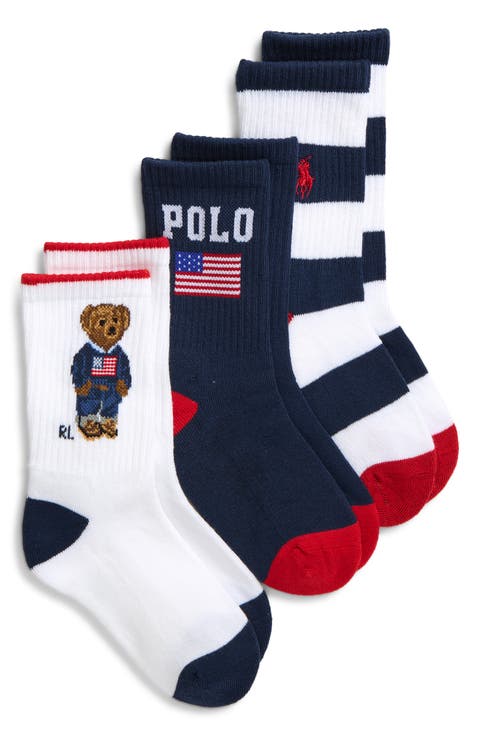 Kids' Americana Bear 3-Pack Quarter Socks