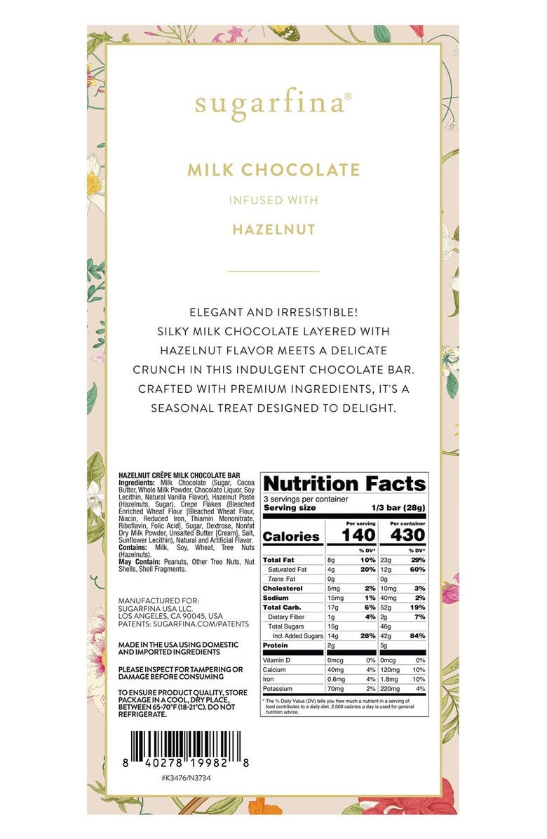 sugarfina Set of 2 Hazelnut Crepe Milk Chocolate Bars, Alternate, color, Multi